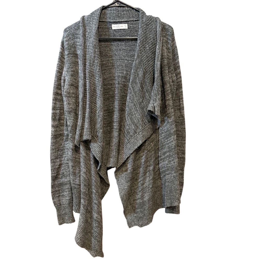 Abercrombie Fitch Gray Heathered Open Front Waterfall‎ Cardigan Sweater M/L wool